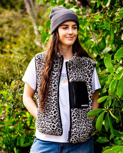 Womens Sherpa Vest | Leopard